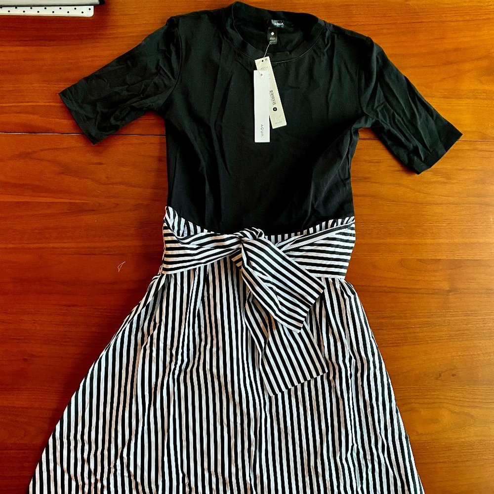 Black and White Striped Tie-Waste Dress